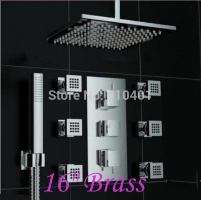 wholesale and retail Promotion NEW Large 16" Rain Thermostatic Shower Mixer Tap 6 Massage Jets With Hand Shower [Chrome Shower-2484|]
