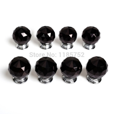 10PCS/LOT 30mm Sparkle Black Glass Crystal Cabinet Pull Drawer Handle Kitchen Door Wardrobe Cupboard Knob Free Shipping