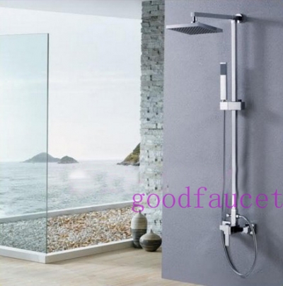 Contemporary Modern Square Brass 8" Bathroom Rain Shower Faucet Set With Handheld Shower Mixer Tap [Chrome Shower-2518|]