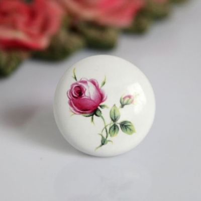 European rural style Red rose Hand-draw Ceramic Drawer knob for cupboard/shoes cabinet/closet