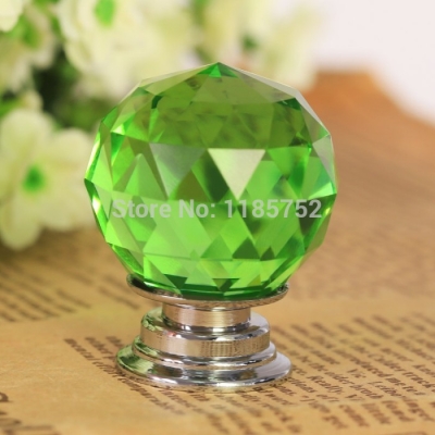 Free Shipping 10PCS Diameter 30mm Sparkle Green Glass Crystal Cabinet Pull Drawer Handle Kitchen Door Wardrobe Cupboard Knob