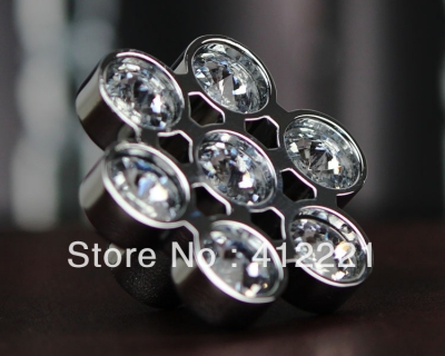 Free Shipping 10pcs Flower Single Hole Silver Zinc Alloy Hardware Pull Handle Crystal Round Bead for Furniture Drawer