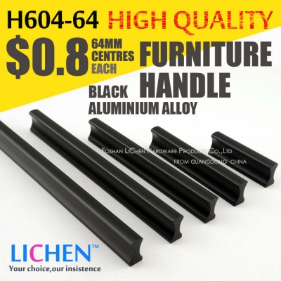 LICHEN 64mm centres Black oxidation Aluminium alloy Furniture handle H604-64 General Cabinet Drawer handle [Furniture Handle-42|]