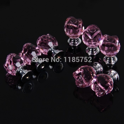 Luxury 20mm Pink Acrylic Romantic Rose Shaped Door Pulls Drawer Cabinet Wardrobe Knobs Cupboard Handles 10pcs/lot