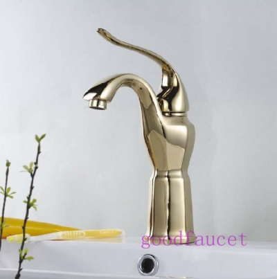 Wholesale And Retail NEW Luxury Ti-PVD Finish Solid Brass Bathroom Sink Faucet Single Handle Basin Mixer Tap [Golden Faucet-2800|]