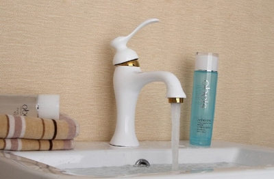 Wholesale And Retail Promotion NEW Elegant Bathroom Basin Faucet Single Handle Bathroom White Sink Mixer Tap