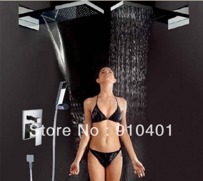 Wholesale And Retail Promotion Wall Mounted Square Rain Waterfall Shower Faucet Set With Hand Shower Mixer Tap [Chrome Shower-1938|]