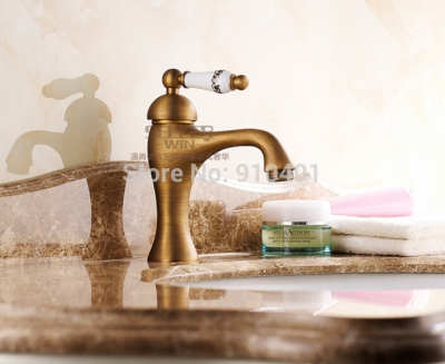 Wholesale And Retail Promotion Antique Brass Bathroom Basin Faucet Single Ceramic Handle Vanity Sink Mixer Tap