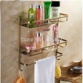 Wholesale And Retail Promotion Antique Brass Wall Mounted Bathroom Shelf Shower Caddy Cosmetic Storage Holder