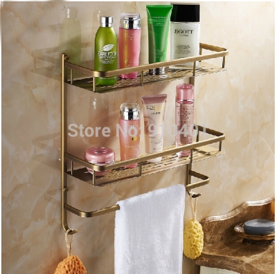 Wholesale And Retail Promotion Antique Brass Wall Mounted Bathroom Shelf Shower Caddy Cosmetic Storage Holder [Storage Holders & Racks-4507|]