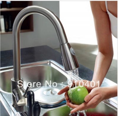 Wholesale And Retail Promotion Brushed Nickel Swivel Pull Out Dual Spray Spout Kitchen Sink Faucet Mixer Tap