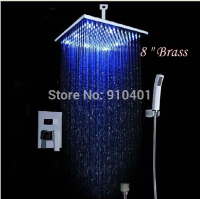 Wholesale And Retail Promotion Celling Mounted LED Color Changing 8" Brass Rain Shower Faucet Valve Mixer Tap