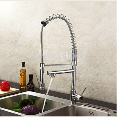 Wholesale And Retail Promotion Chrome Brass Pull Out Spring Kitchen Faucet Swivel Spout Vessel Sink Mixer Tap [Chrome Faucet-923|]