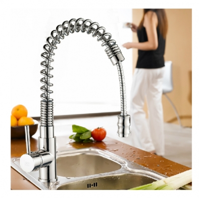 Wholesale And Retail Promotion Deck Mounted Spring Chrome Brass Kitchen Faucet Vessel Sink Mixer Tap One Handle [Chrome Faucet-885|]