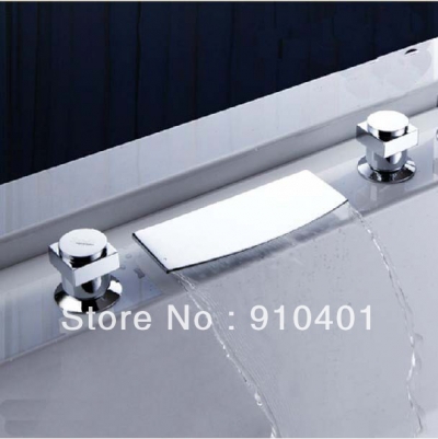 Wholesale And Retail Promotion Deck Mounted Widespread Big Waterfall Basin Faucet Dual Handles Vaniy Mixer Tap