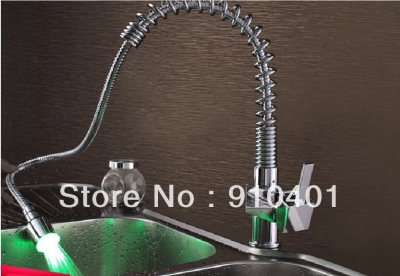 Wholesale And Retail Promotion LED Color Changing Chrome Brass Spring Kitchen Faucet Single Handle Sink Mixer [LEDFaucet-3531|]