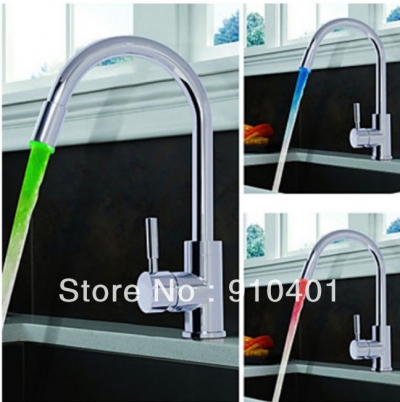 Wholesale And Retail Promotion LED Color Changing Kitchen Bar Faucet Swivel Spout Single Handle Sink Mixer Tap [LEDFaucet-3528|]