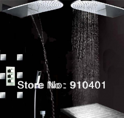 Wholesale And Retail Promotion Luxury Rain Waterfall Shower Head Thermostatic Valve Massage Jets W/ Hand Shower