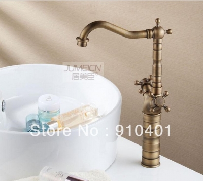 Wholesale And Retail Promotion Modern Antique Brass Bathroom Basin Faucet Dual Cross Handles Sink Mixer Tap [Antique Brass Faucet-293|]