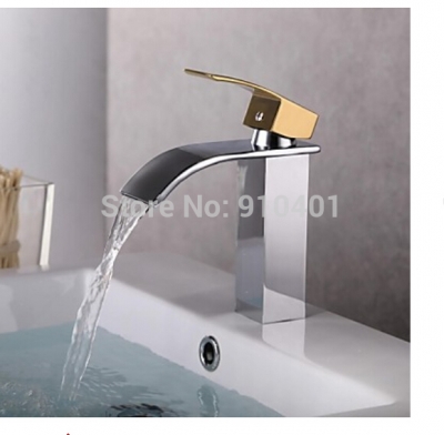Wholesale And Retail Promotion Modern Chrome Brass Waterfall Bathroom Basin Faucet Sink Mixer Tap Golden Handle [Chrome Faucet-1763|]