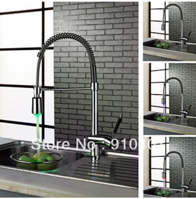Wholesale And Retail Promotion Modern LED Color Chrome Brass Spring Kithen Faucet Single Handle Sink Mixer Tap [Chrome Faucet-1005|]