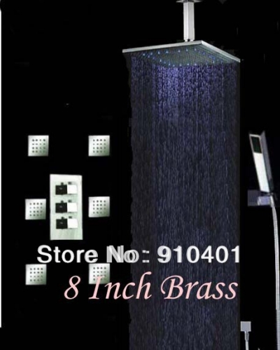 Wholesale And Retail Promotion Modern LED Colors Rain Shower Faucet Set 8" Brass Shower Head Thermostatic Valve