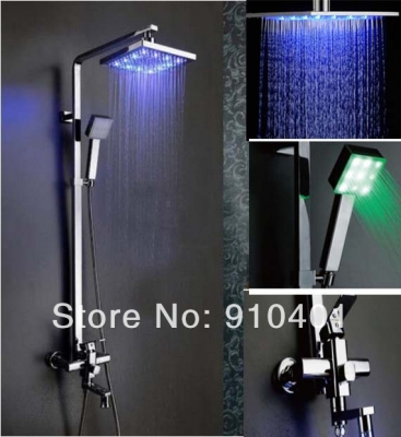 Wholesale And Retail Promotion Modern Square Style 8" Brass Rain Shower Faucet LED Tub Mixer Tap Hand Shower