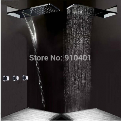 Wholesale And Retail Promotion Modern Square Ultrathin Brass Waterfall Rain Shower Head Faucet 3 Handles Valve