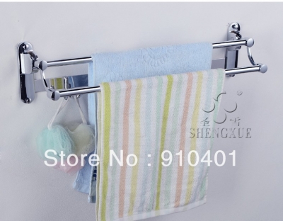 Wholesale And Retail Promotion Modern Style Wall Mounted Bathroom Towel Rack Holder Dual Towel Bars W/ Hooks [Towel bar ring shelf-4785|]
