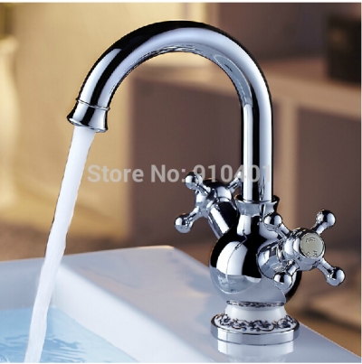 Wholesale And Retail Promotion NEW Chrome Brass Deck Mounted Modern Bathroom Basin Faucet Dual Handle Mixer Tap [Chrome Faucet-1752|]