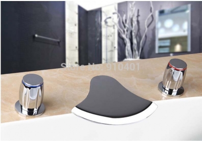 Wholesale And Retail Promotion NEW Chrome Brass Waterfall Bathroom Tub Facuet Widespread Basin Sink Mixer Tap