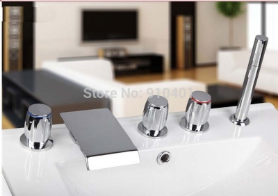Wholesale And Retail Promotion NEW Deck Mounted Bathroom Tub Faucet 5 PCS Shower Sink Mixer Tap Waterfall Spout [5 PCS Tub Faucet-213|]