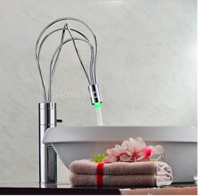 Wholesale And Retail Promotion NEW Luxury Chrome Brass LED Bathroom Faucet Single Handle Vanity Sink Mixer Tap [LED Faucet-3160|]