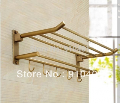 Wholesale And Retail Promotion NEW Modern Antique Brass Wall Mounted Bathroom Shelf Towel Rack Holder W/ Hooks