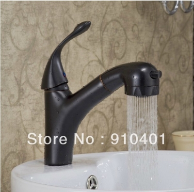 Wholesale And Retail Promotion NEW Oil Rubbed Bronze Pull Out Bathroom Basin Faucet Dual Sprayer Sink Mixer Tap