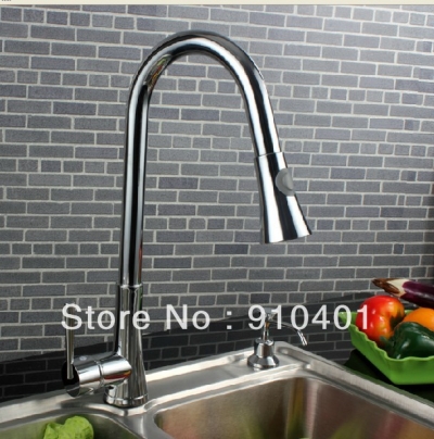 Wholesale And Retail Promotion NEW Polished Chrome Brass Deck Mounted Kitchen Faucet Pull Out Sprayer Mixer Tap [Chrome Faucet-880|]