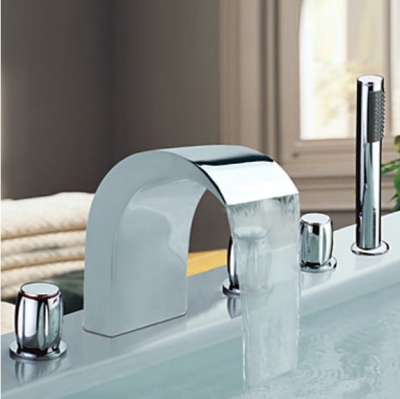 Wholesale And Retail Promotion NEW Roman Design Waterfall Bathtub Faucet 5PCS Mixer Tap With Hand Shower Chrome