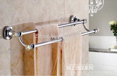 Wholesale And Retail Promotion NEW Wall Mounted Bathroom Towel Rack Holder Dual Towel Bars With Crystal Hangers
