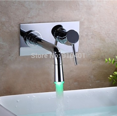 Wholesale And Retail Promotion Wall Mounted Square Chrome Brass Bathroom Basin Faucet Single Handle Mixer Tap [LED Faucet-3173|]