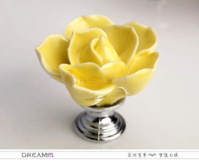 Yellow lotus dresser knob, Flower ceramic knob for cabinet, Kitchen cabinet hardware knob and pull [CeramicHandles-215|]