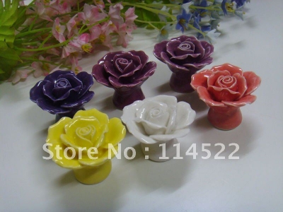 handcrafted kids rose knob handmade ceramic rose handle knob wholesale and retail shipping discount 200pcs/lot MG-1