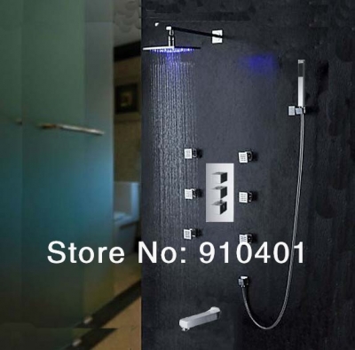 wholesale and retail promotion LED Color Changing 12" Rain Shower Faucets Thermostatic Mixer Tap Jets Tub Tap
