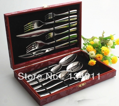 1 Set 12pcs Stainless Steel Steak Knife and Fork & Spoon Tableware West Couple Set Wholesale Gift Box [KitchenSupplies-155|]