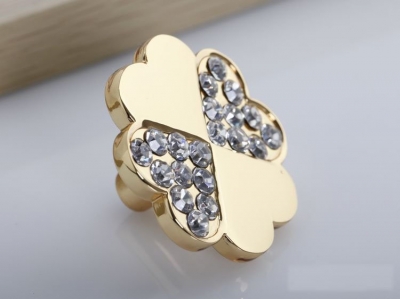 10Pcs K9 Crystal Glass Gold Love Heart Handle Knob Cabinet Door New (Diameter: 35MM)