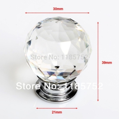6PCS 30mm Brand New Sparkle Clear Glass Crystal Cabinet Pull Drawer Handle Kitchen Door Wardrobe Cupboard Knob Free Shipping [Knobs-84|]