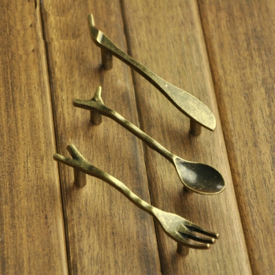 6PCS/Lot Vintage Bronze Knife/Spoon/Fork Kitchen Cupboard Cabinet Wardrobe Door Drawer Pull Handle Zinc Alloy drawer knobs [AntiqueHandleKnobs-38|]
