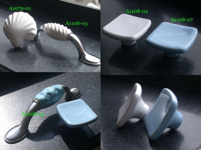 Ceramic Lovely Cute Cabinet Dresser Drawer Handle Knob Bar Blue White Shell Wave A1108 [Ceramic pull-221|]