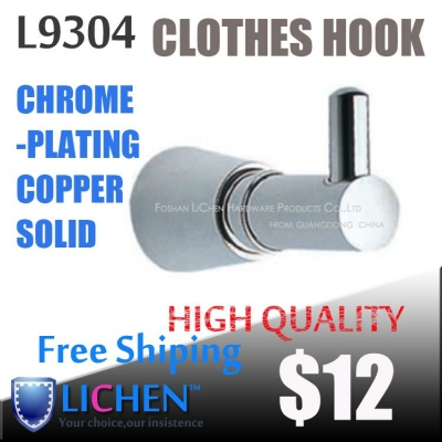 Chinese Factory LICHEN L9304 Modern Chrome plating Copper Brass Robe Hooks Bathroom Accessories Bath Fixtures