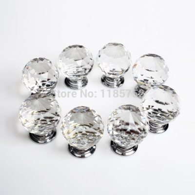 Diameter 50mm 10PCS/LOT Sparkle Clear Glass Crystal Cabinet Pull Drawer Handle Kitchen Door Wardrobe Cupboard Knob Free Shipping [Knobs-111|]