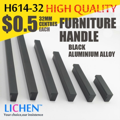 LICHEN 32m centres Black oxidation Aluminium alloy Furniture handle H614-32 Cabinet Drawer handle [Furniture Handle-38|]